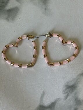 Pink and gold heart earrings